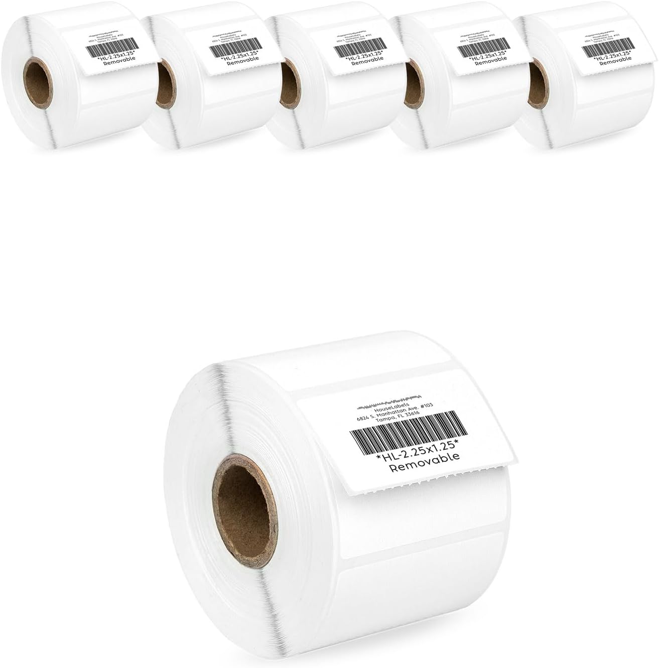 HOUSELABELS 2.25" x 1.25" Address Labels on 1" Core with Removable Adhesive Compatible with Zebra and Rollo Printers, 6 Rolls / 1,000 Labels per Roll