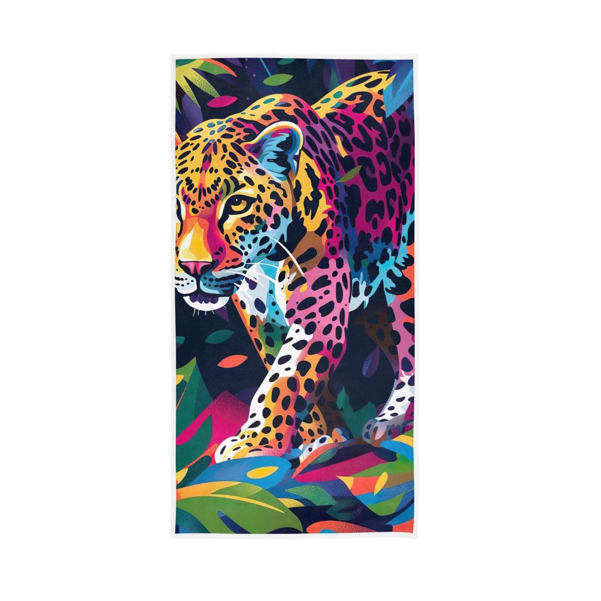 LSRCPD Leopard Colorful Design Hand Towels Cotton Absorbent Soft Decorative Towel for Bathroom 15 x 30 Inch