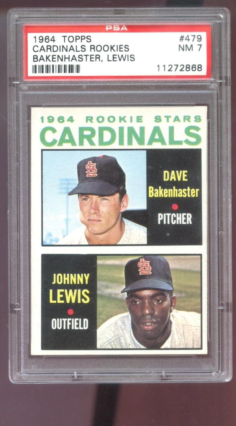 1964 Topps #479 Cardinals Rookie Stars Dave Bakenhaster Johnny Lewis PSA 7 Graded Baseball Card NM MLB St. Louis