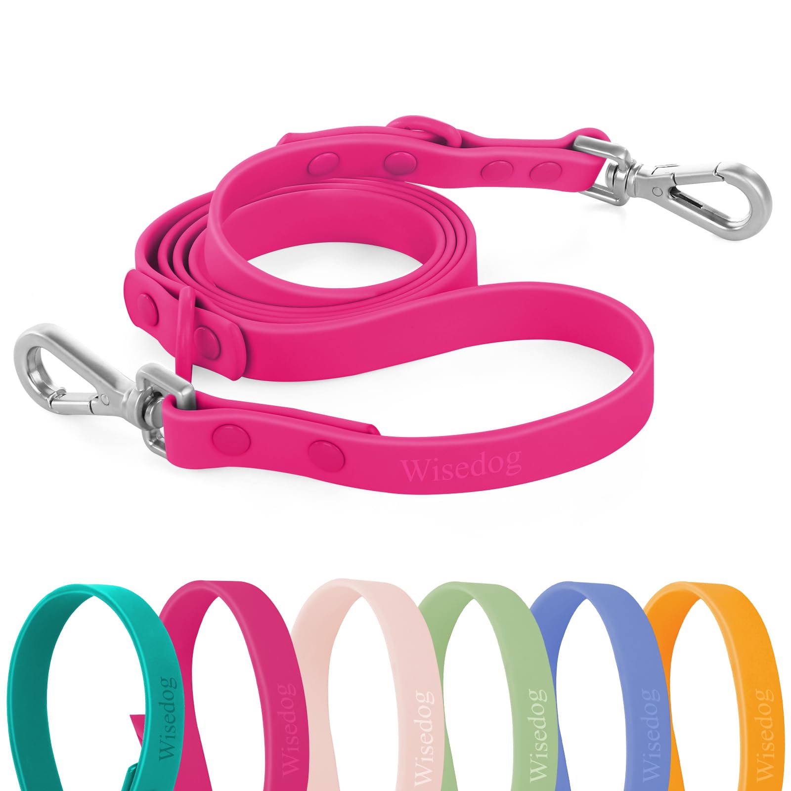 Wisedog Waterproof Dog Leash: Standard Dog Leashes with 2 Metal Swivel Hooks, Adjustable Lengths for Traffic Control Safety, Odor Proof for Medium Large Dogs (S|1/2 in ร 5 ft, Rose Violet) โ image 1