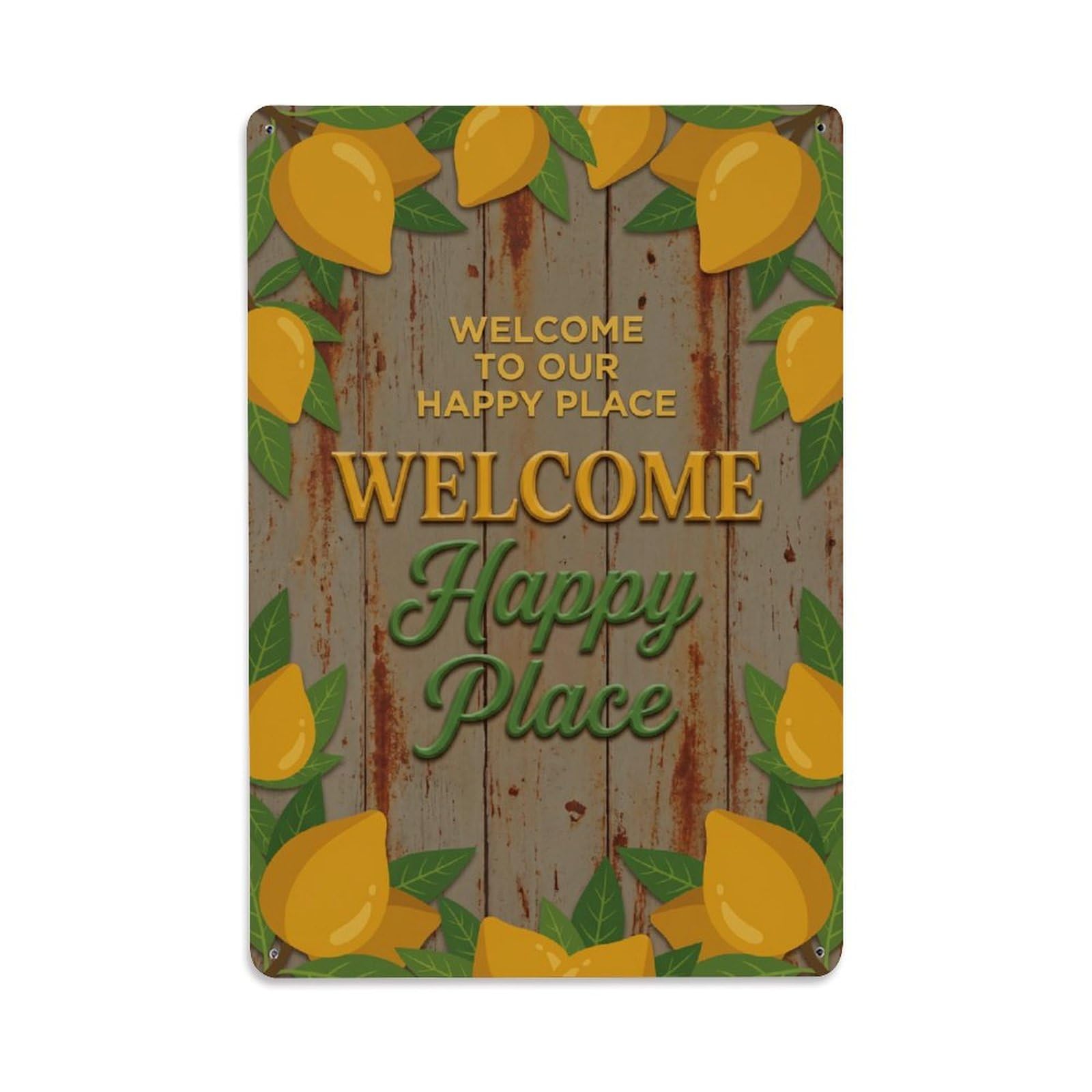 Welcome To Our Happy Place Canistel Garden Metal Tin Sign Plaque Wall Decor for Cafe, Club Bar, Office, Home Garden Metal Poster 8x12Inch
