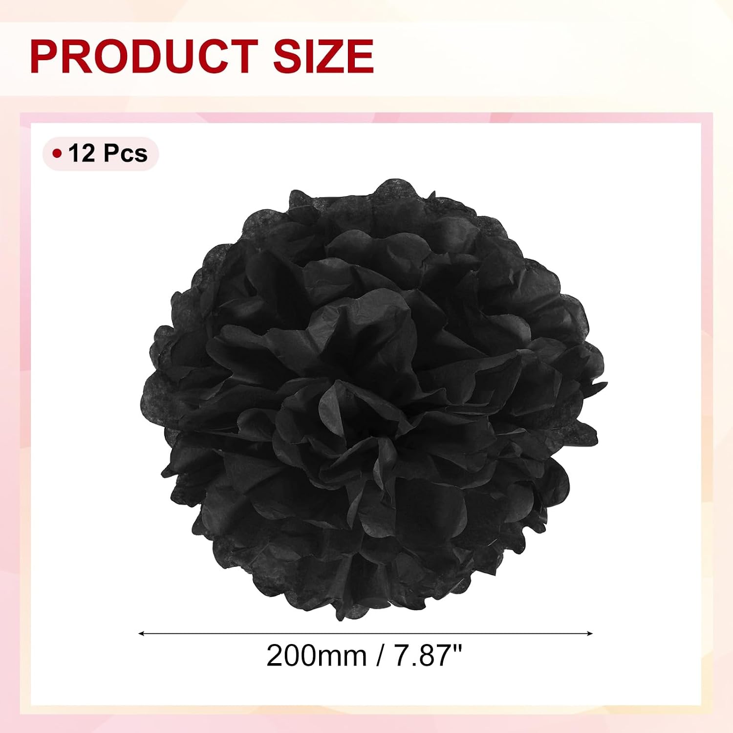 12 Pcs 7.87 x 7.87 Inch Paper Pom Poms Flower Ball Kit Party Black HEVERCH 772