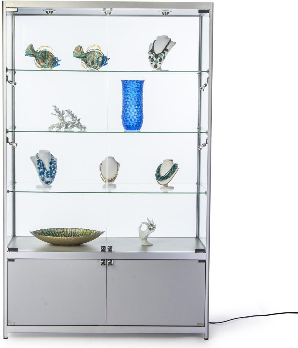 Amazon.com: Displays2go 48" Retail Showcase, 7 LED Lights, Storage,  Lockable Swinging Doors - Silver (LESC4816SB) : Industrial & Scientific
