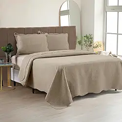 Cobre Leito Colcha Casal Queen Dupla Face com Toque Macio 200 Fios Ultrasonic 03 Peças Bulet - Bege