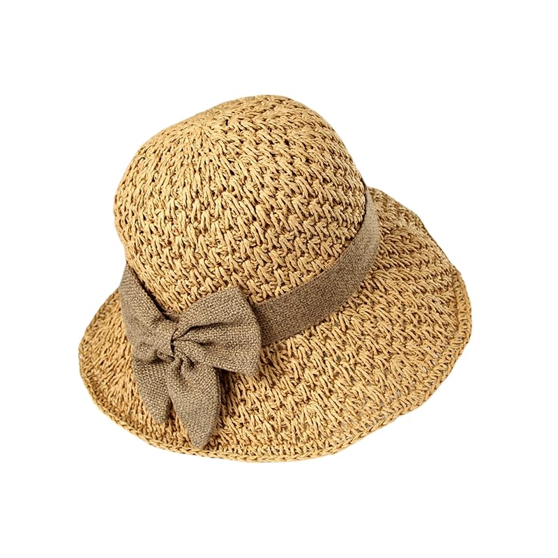 Cappello di Paglia Intrecciato per Donna,Cappelli da Sole Traspirante a Tesa Larga in Paglia Intrecciata con Decorazione a Fiocco,Berretto da Spiaggia Traspirante per Esterni,Viaggi e Vacanze