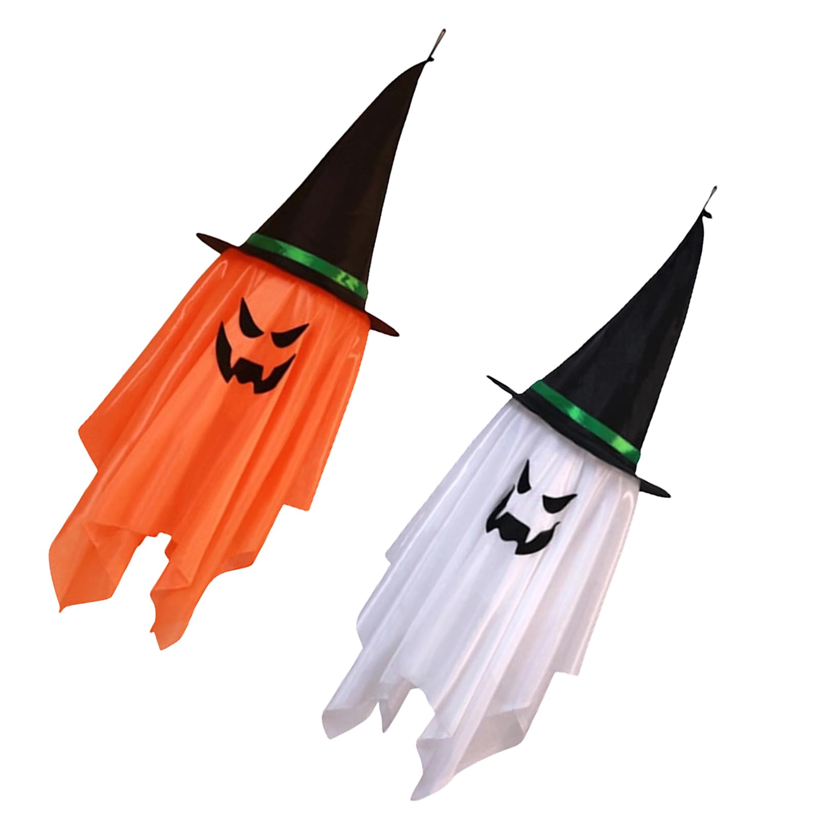 Kaeltsyn Halloween Yard Decor 2Pcs Suspended Decorations, Fabric Spirits with Top Cords for Balcony Porch Party Witch Hat Ornament
