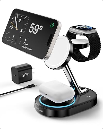 Estación de carga rápida para dispositivos Magsafe Apple, estación de carga inalámbrica para iPhones MagSafe, soporte de cargador magnético 3 en 1 disponible en Yaxa Colombia