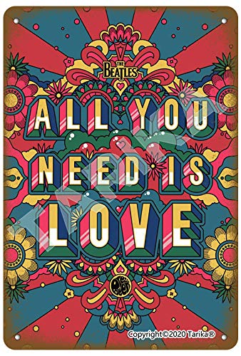 The Beatles All You Need Is Love Décoration murale en métal style rétro 20 x 30 cm - Les Beatles, Paul McCartney, John Lennon, RIngo Starr, George Harrison The Beatles All You Need Is Love Décoration murale en métal style rétro 20 x 30 cm