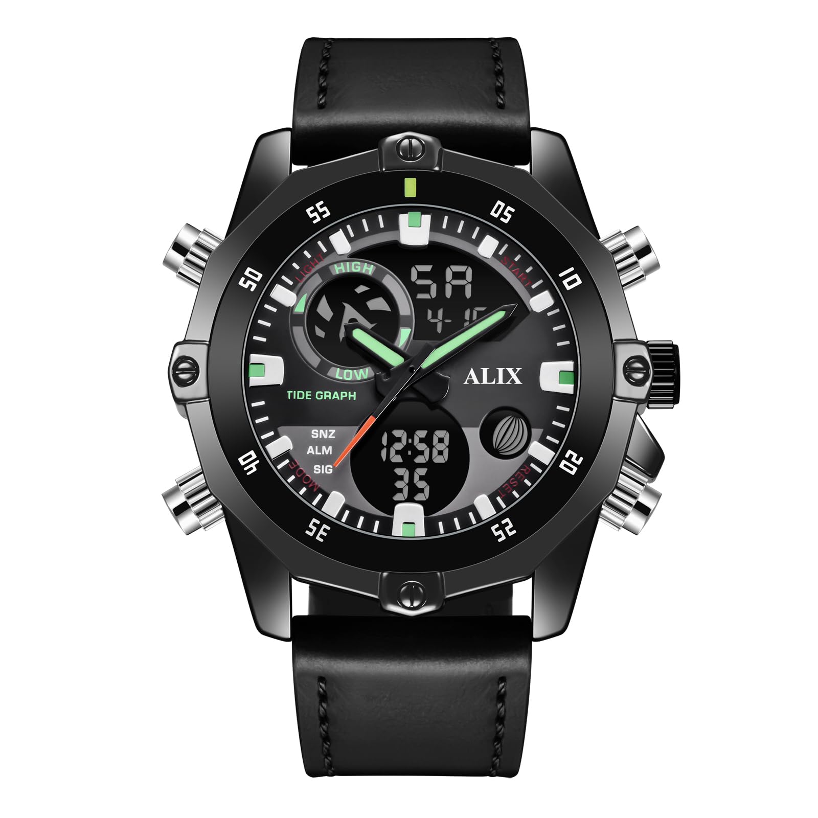 ALIX Hauk Black Color Sports Stylish Features Loaded Leather Sports Analog-Digital Watch for Men (B0CLV1XV69) Amazon Price History, Amazon Price Tracker