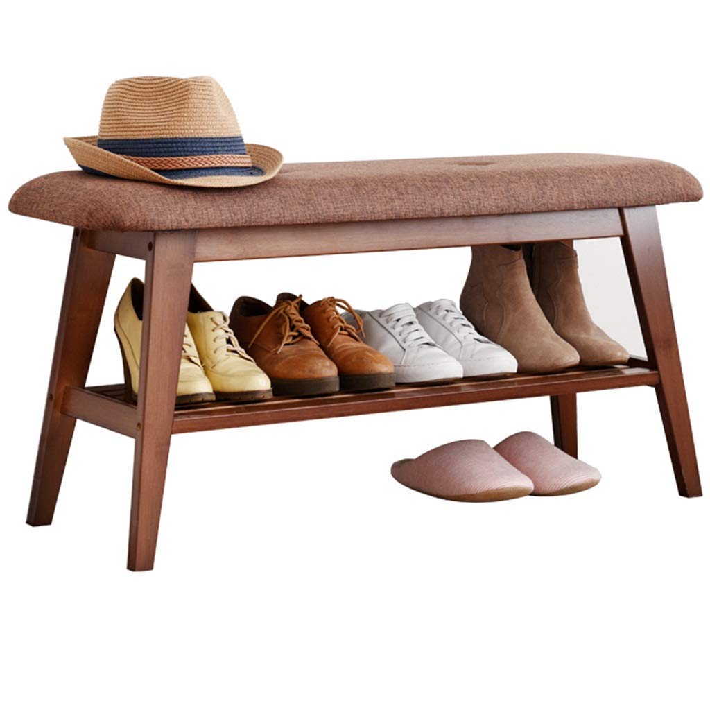Banc à chaussures en bois marron 60 cm avec siège rembourré pour couloir d'entrée