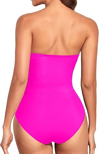 Vista 6 de Holipick Traje de baño de una pieza sin tirantes para mujer, sexy, con corte de malla, con control de abdomen