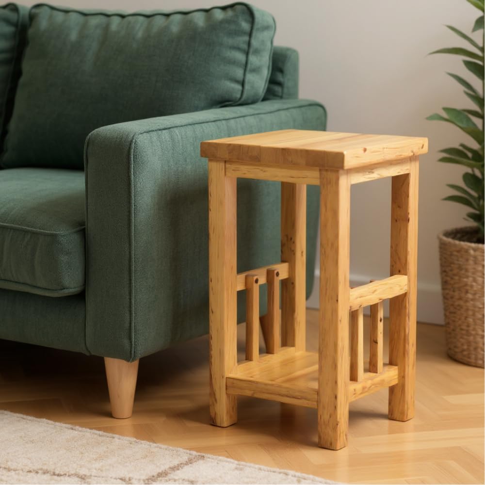 GROF GROFurniture 100% Oak End Table Slim Side Table for Drinks, Coffee, Magazines - Ready Assembled Side Table for tight space in Living Room, Bedroom, W27x D30x H55cm