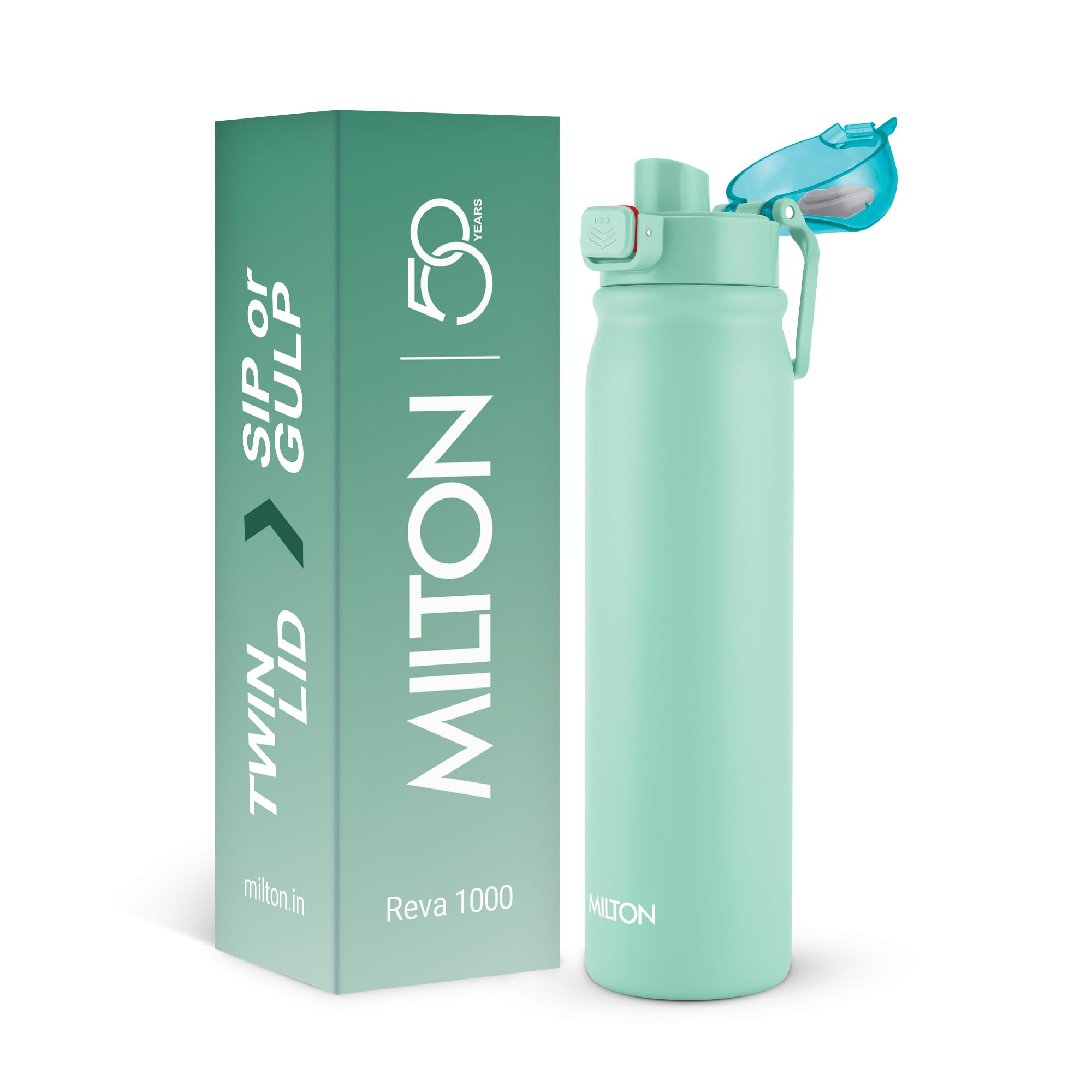 MILTON Sports Reva 1000 I Official Drinkware Partner I Kolkata Knight Riders Water Bottle I Stainless Steel I Twin Lid Sip or Gulp | BPA-Free, Leakproof I Designed for KKR Fans I 1 L Black