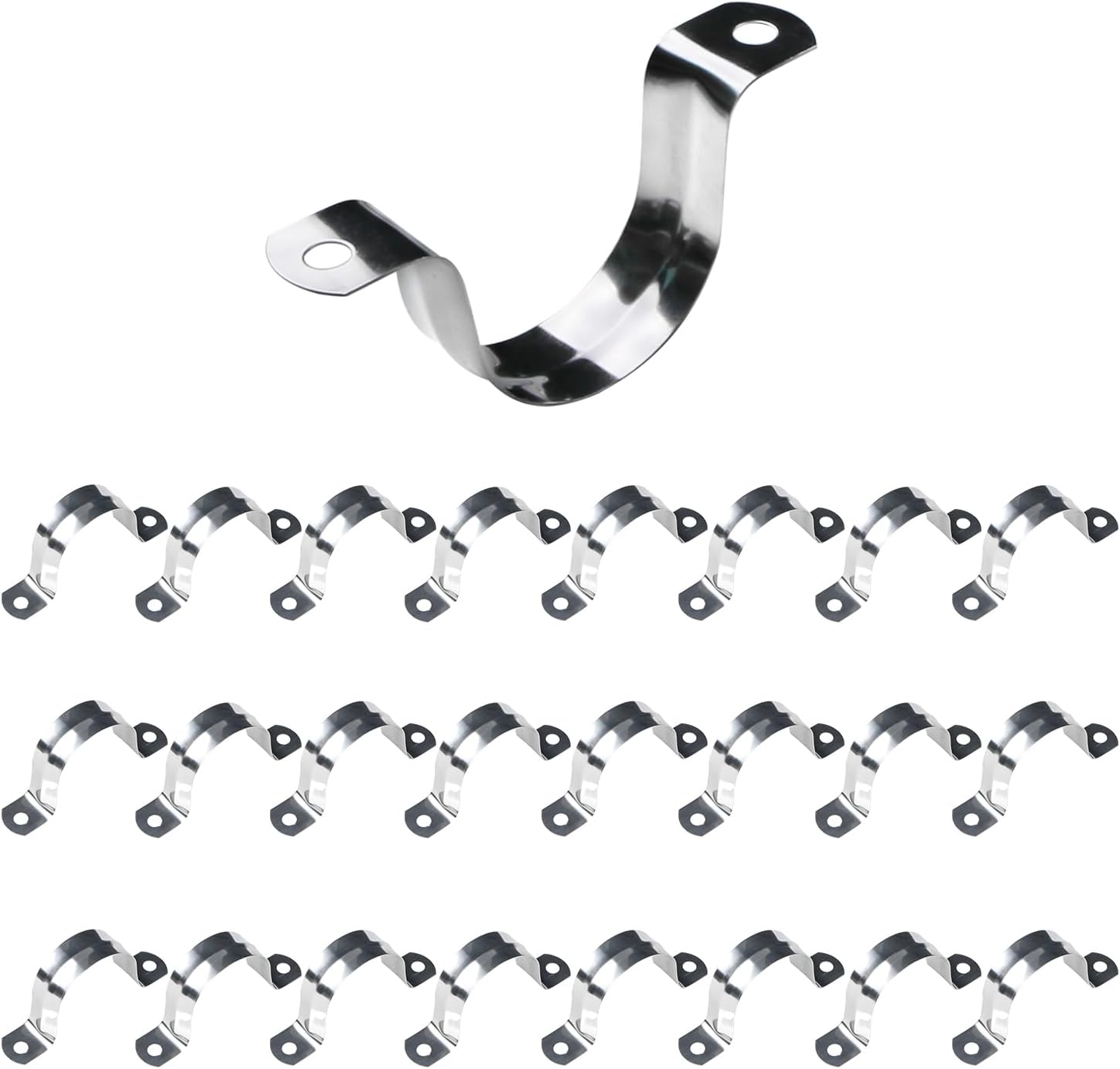 Aopin 27mm Rigid Pipe Strap Clamp 2 Holes Strap U Bracket Tube Strap Tension Clips 201 Stainless Steel, for Pipe Fixing, Silver, 50Pcs