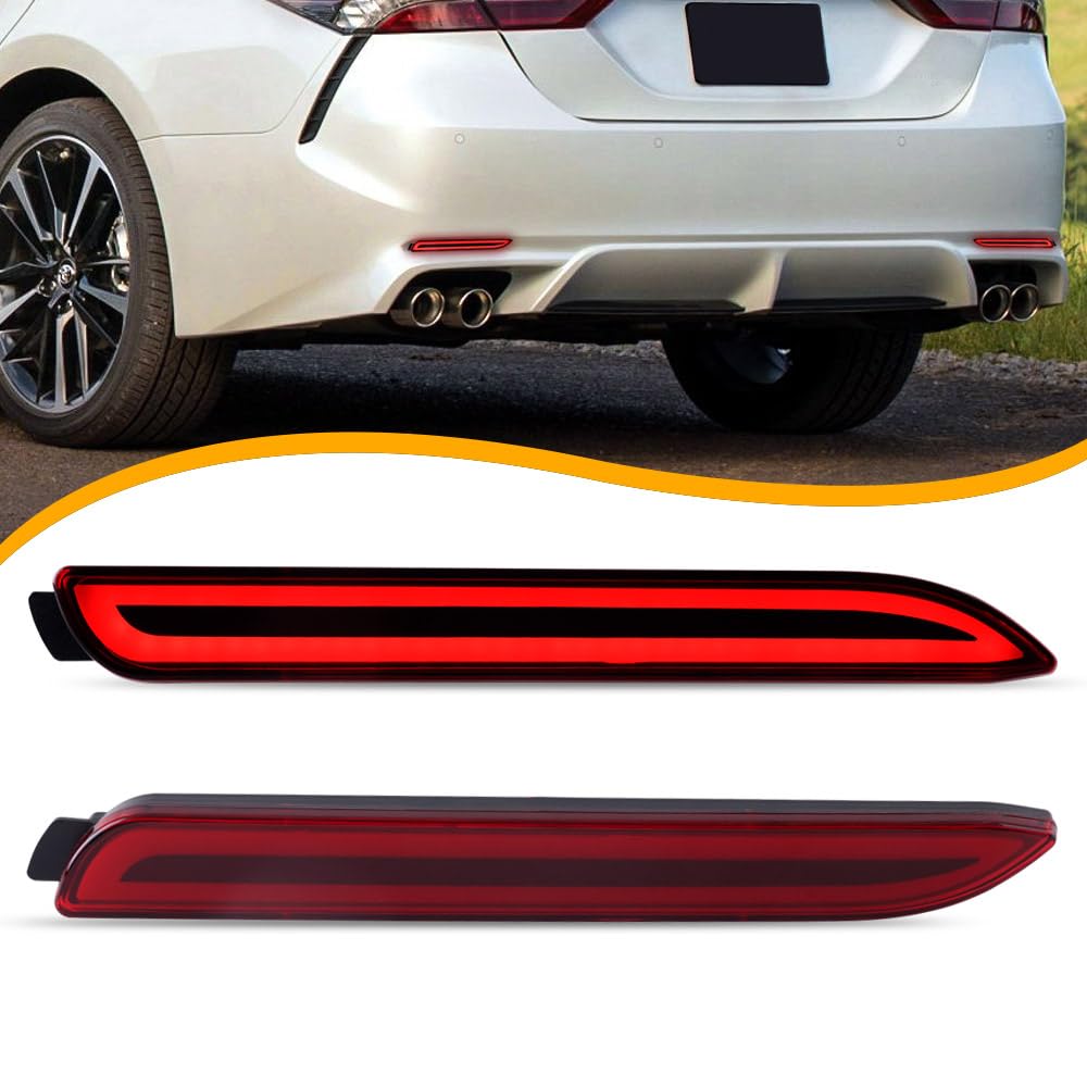 Nrgedzam Red LED Rear Bumper Reflectors Brake Tail Light Tail Brake Light Sequential Turn Signal Light Compatible With 2006-2014 Toyota Camry,1999-