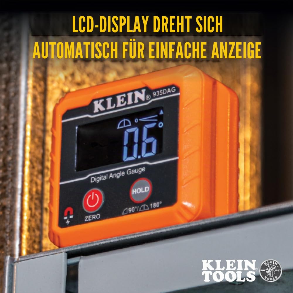Klein Tools 935DAG Digitaler Winkelmesser und Neigungsmesser | Magnetfuß | 0°–90° und 0°–180° Messbereich | IP42 | Automatische Displaydrehung