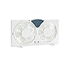 Amazon Basics Window Fan with Exhaust and Intake Fan Switch, Twin Heads 9-Inch Blades (6 Blades per Head), 3 Speeds, Expandable Side Panel, Remote Control, 78W, White