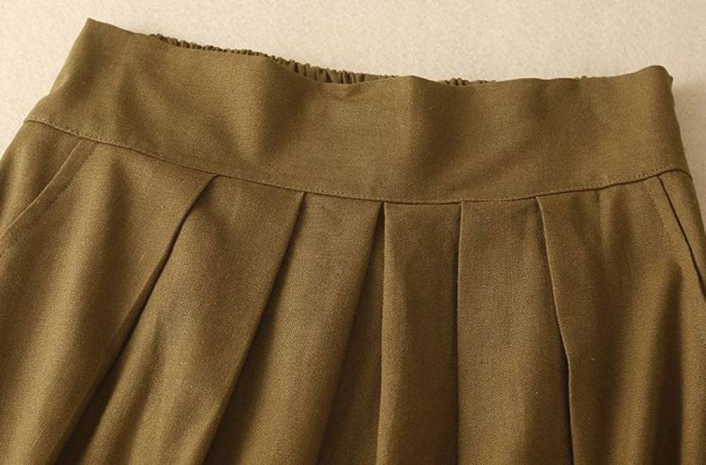 Rock Damen,Damen Maxirock Schwarz Elastische Taille Baumwolle Leinen Knopf Faltenrock Einfarbig Mit Taschen A-Linie Geraffte Lässige Lange Röcke Für Mädchen Damen,L