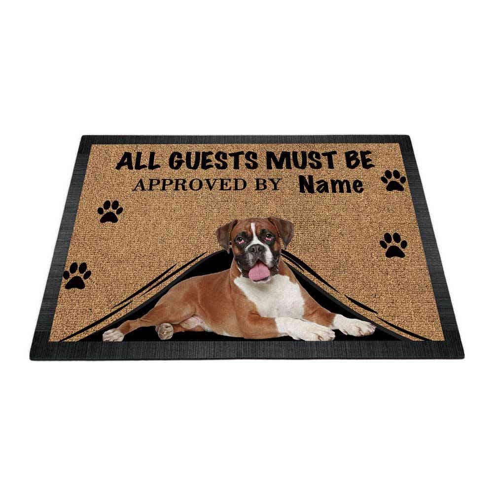 BAGEYOU Personalized Doormat with My Love Dog Boxer Dog Welcome Floor Mat All Guests Must be Approved 23.6" X 15.7"