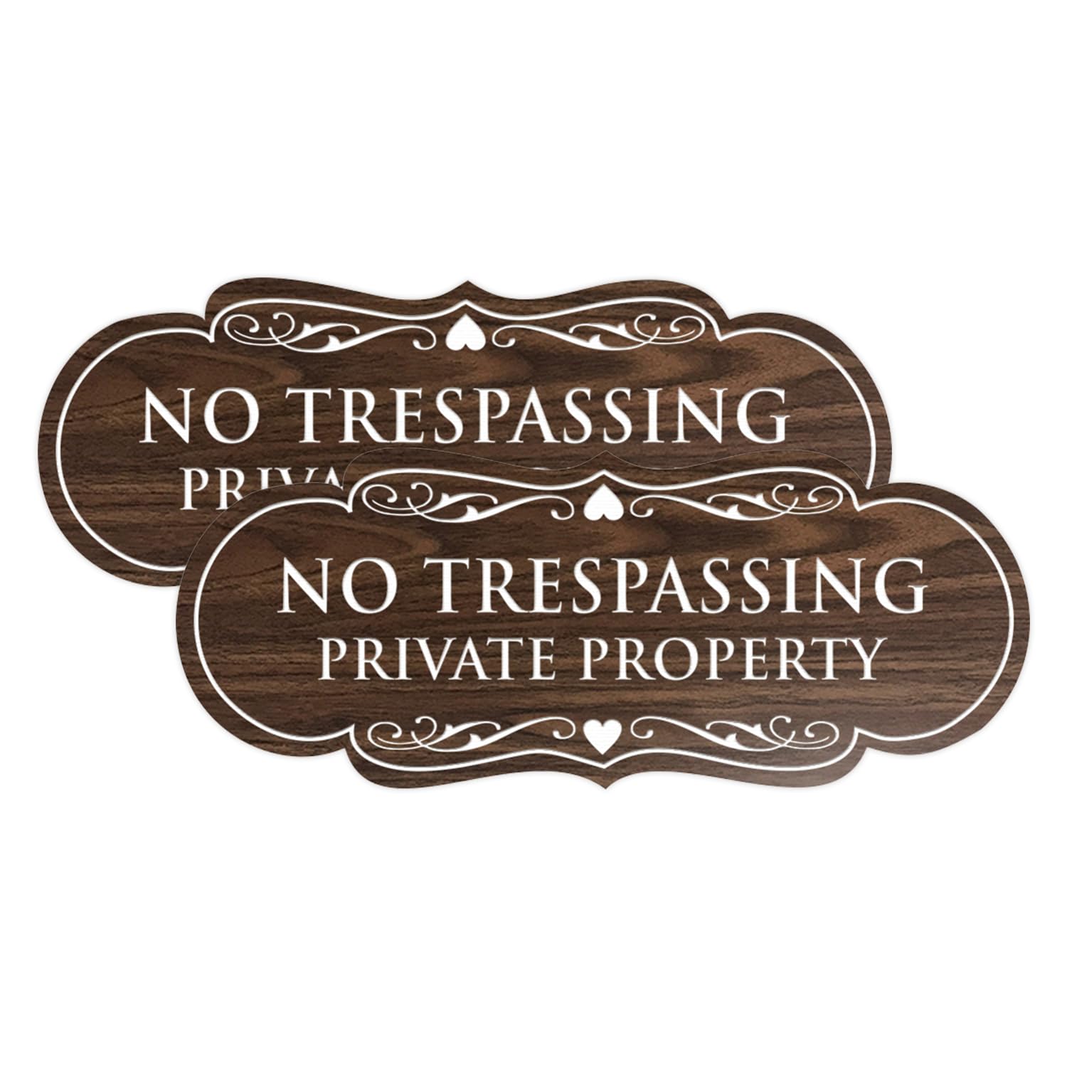 Signs ByLITA Designer No Trespassing Private Property Wall or Door Sign | Security Sign for Property (Walnut) - Small (2 Pack)