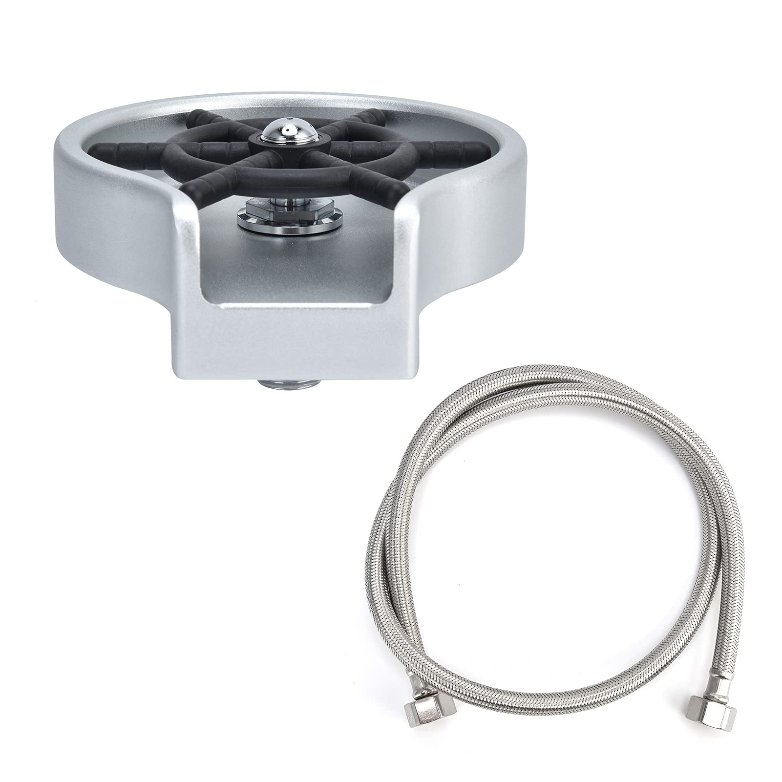Enjuagador de vasos para fregadero, lavavasos automático de alta presión con cuerpo y manguera de acero inoxidable, ideal para uso en hogares, bares y restaurantes; cabezal (Plata Negro)