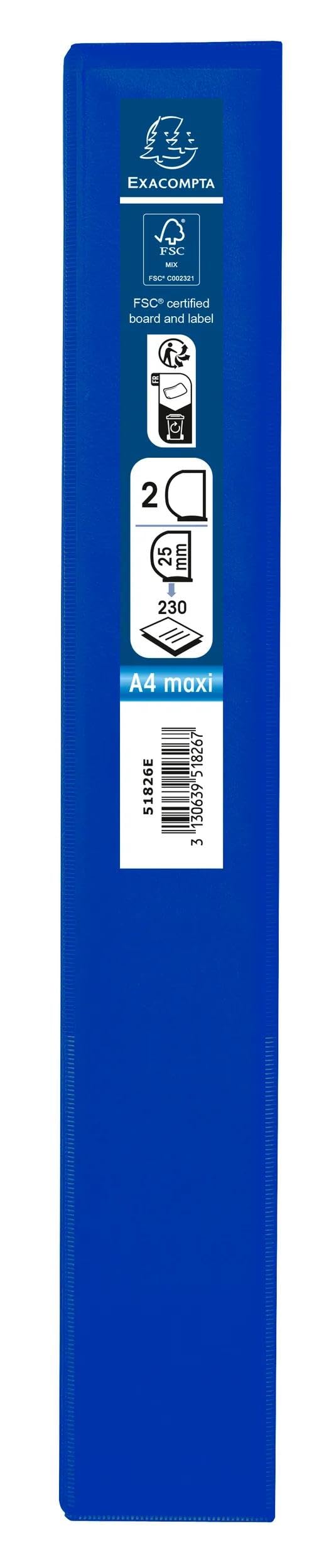 Exacompta - 51826BE - Karton mit 10 Ringen, 3 Taschen, 2 D-Ringe 25 mm, Rücken 47 mm, Außenmaße 32 x 27,7 cm, A4 Maxi, blau