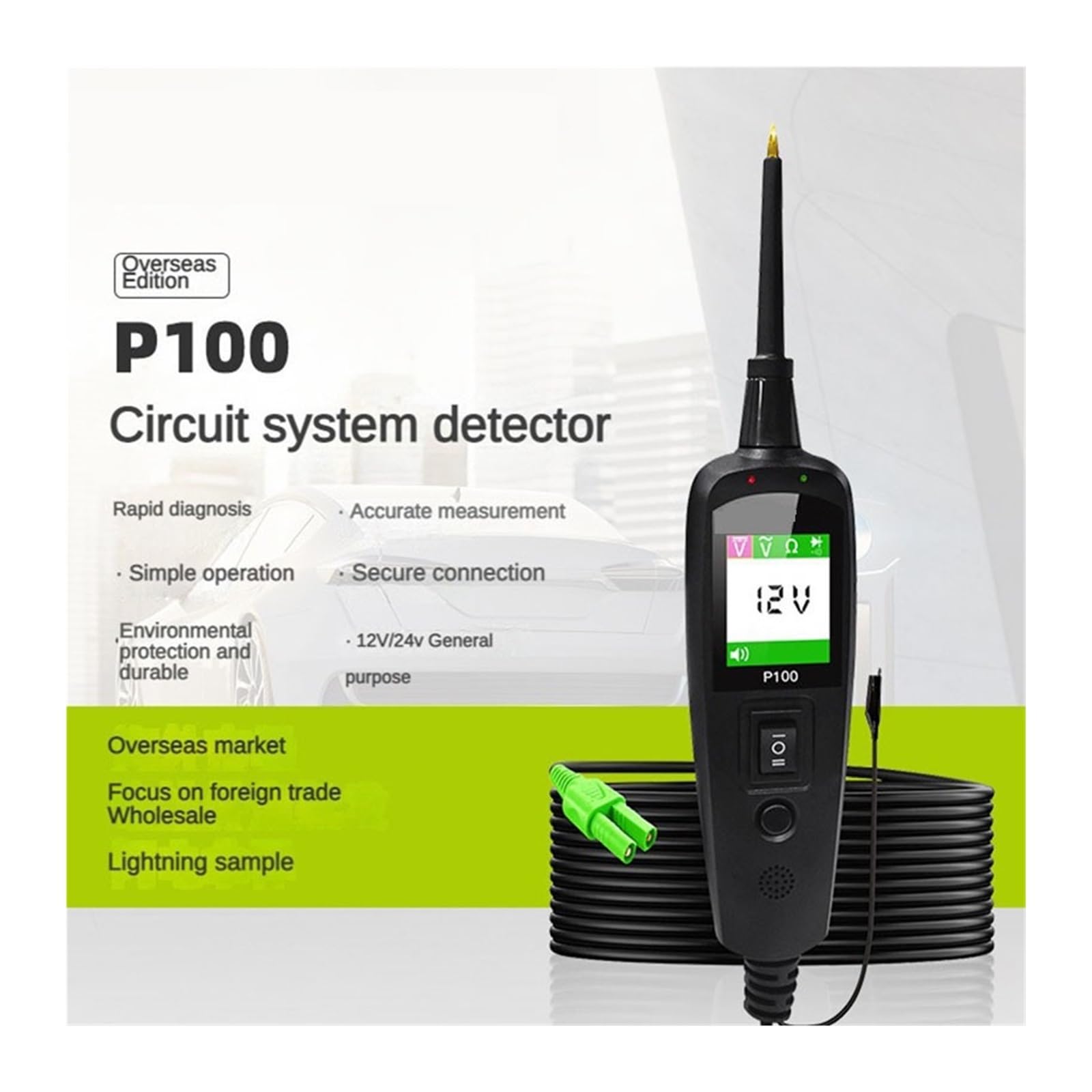 Strumento diagnostico for circuiti di Auto e Moto, Camion, P100, Strumento di Manutenzione for Test di cortocircuito, Tester for Auto(2m Tester)