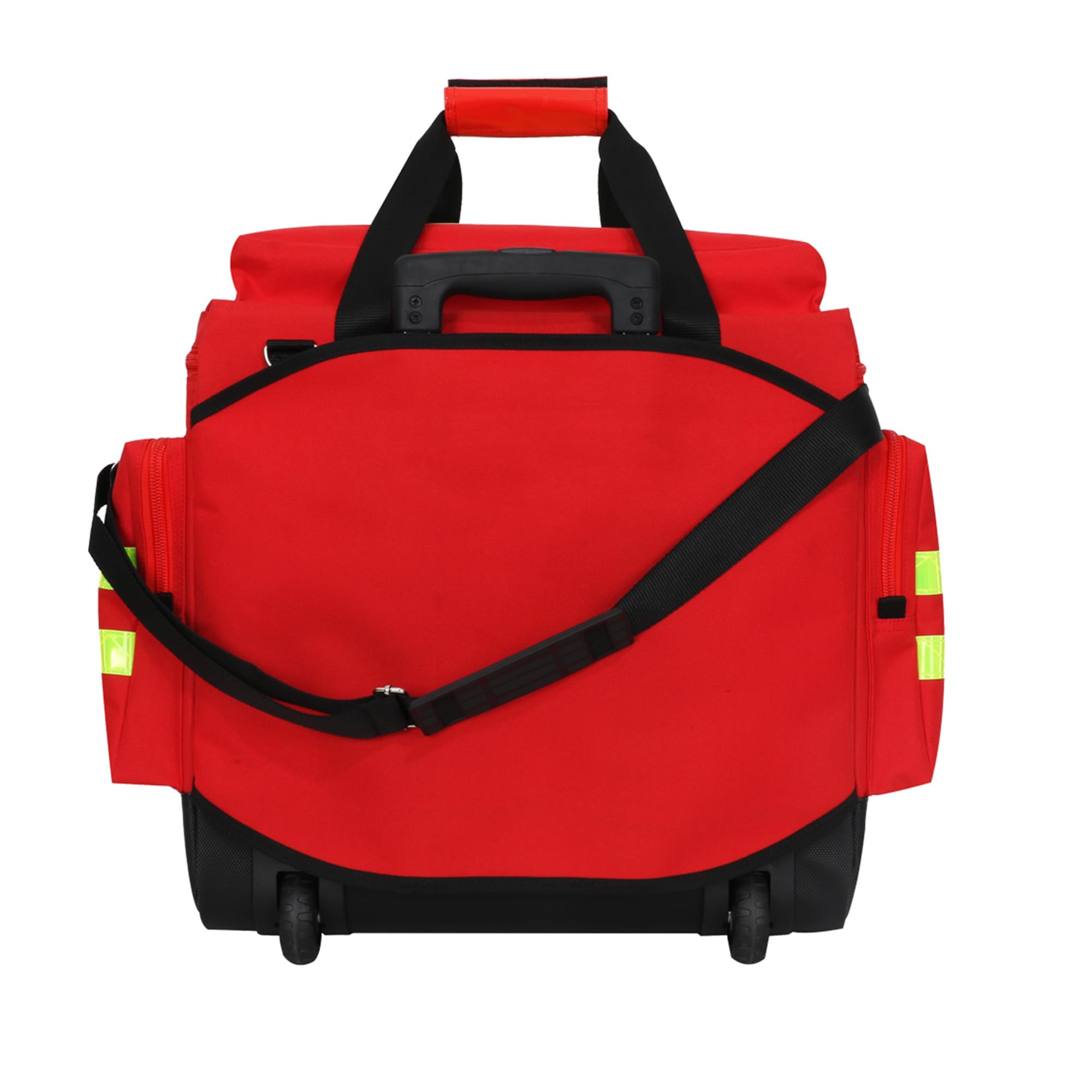 GIMA Smart Notfalltasche mit Trolley Medium, Farbe Rot, doppelte gelbe Streifen, Außentaschen, Innentaschen, abnehmbare Tasche mit transparentem Fenster, Größe 56 x 32,5 x 49 cm