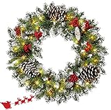 Fácil de configurar y almacenar: esta corona de Navidad se puede colgar fácilmente donde quieras decorar y fijar con una cuerda. Si es al aire libre, se recomienda colgarlo en el porche cubierto para evitar la luz solar directa y la lluvia. Cuando no lo necesite, guárdelo en el gabinete, almacén y cualquier espacio pequeño. La corona pesa solo alrededor de 3 libras, muy liviana y portátil.