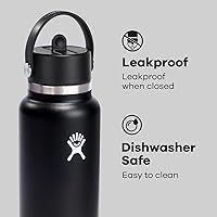 Vista 4 de Hydro Flask - Boca ancha, tapa con popote flexible, color negro (Black), 32 onzas
