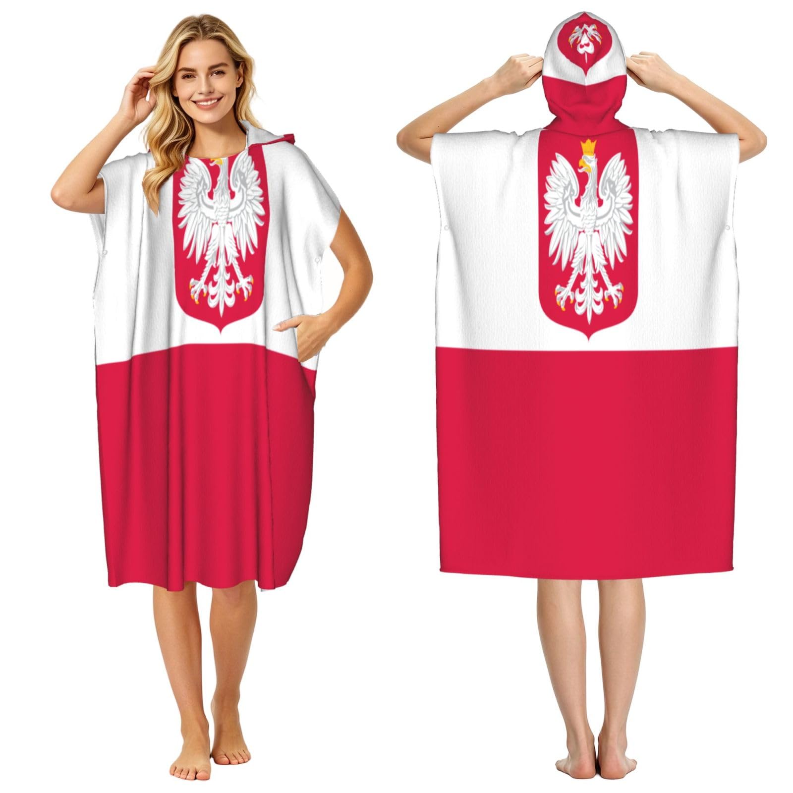 DTHKJNLSF Flag Of Poland Adult Hooded Beach Poncho Towel