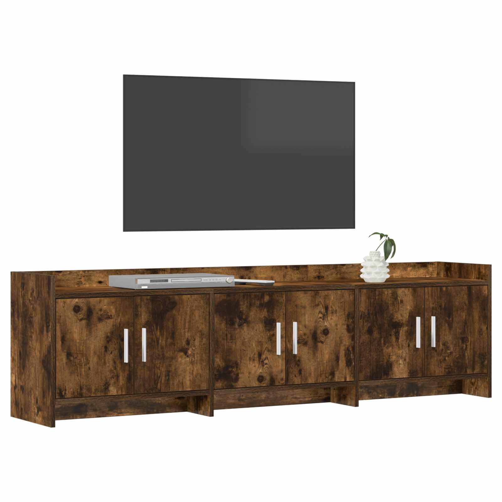 Szafka pod telewizor z materiału drewnopochodnego w kolorze wędzonego dębu, 168 x 33 x 47 cm, niska szafka z 6 drzwiami, miejsce do przechowywania do salonu, kina domowego, gier i