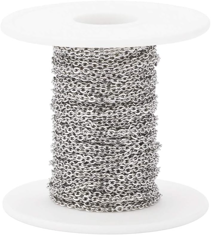 Pandahall 32.8 Feet/10M 304 Stainless Steel Cable Chains with Spool Stainless Steel Color Plated 2.5x2x0.3mm Soldered Handcraft Chain for Bracelet Necklace Jewelry Making
