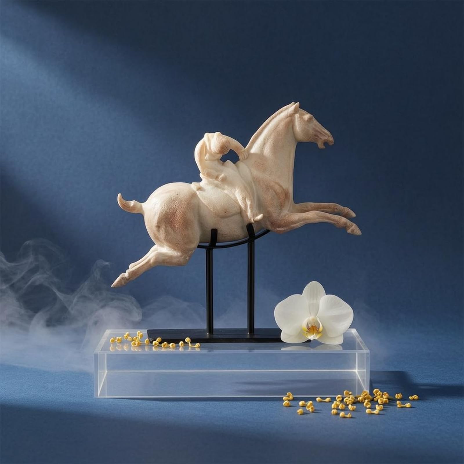 Qianly Scultura Statua Equestre Arte Figura Cavallo E Cavaliere in Resina con Base Stabile Movimento Energico Adatta per Libreria Consolle Scrivania Salotto, Marrone