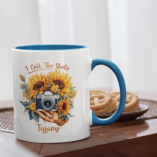 Miniatura 2 de Personalized Sunflowers & Camera Coffee Mug With Photographer Name, Custom Camera White Tea Cup, Gift For Photography Lovers, Camera Mug, Unique
