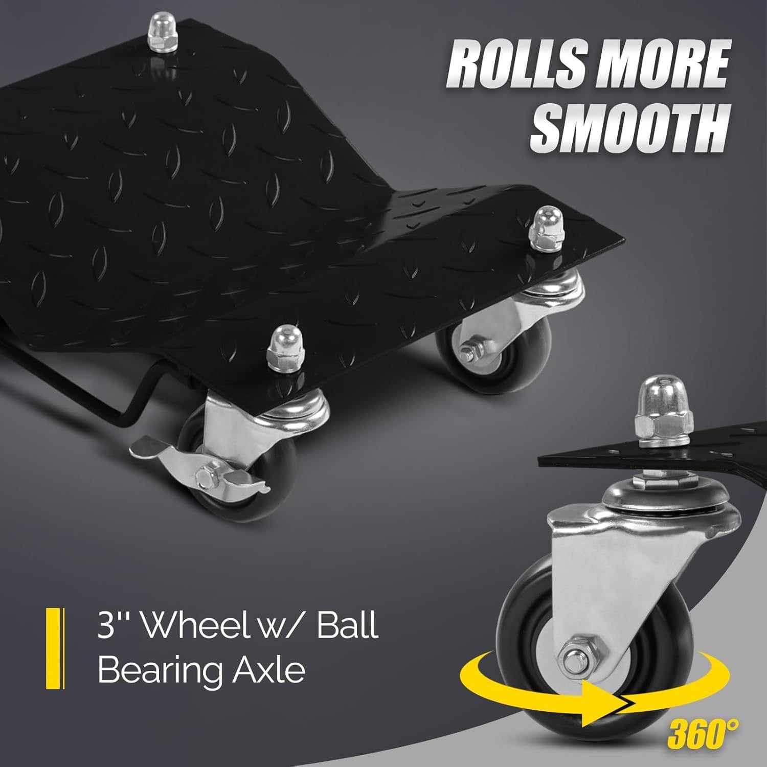Plataformas Rodantes De Alta Resistencia - Frenos Integrados - Patines De Acero para Mover y Remolcar Vehículos - Almacenamiento con Placa Roscada