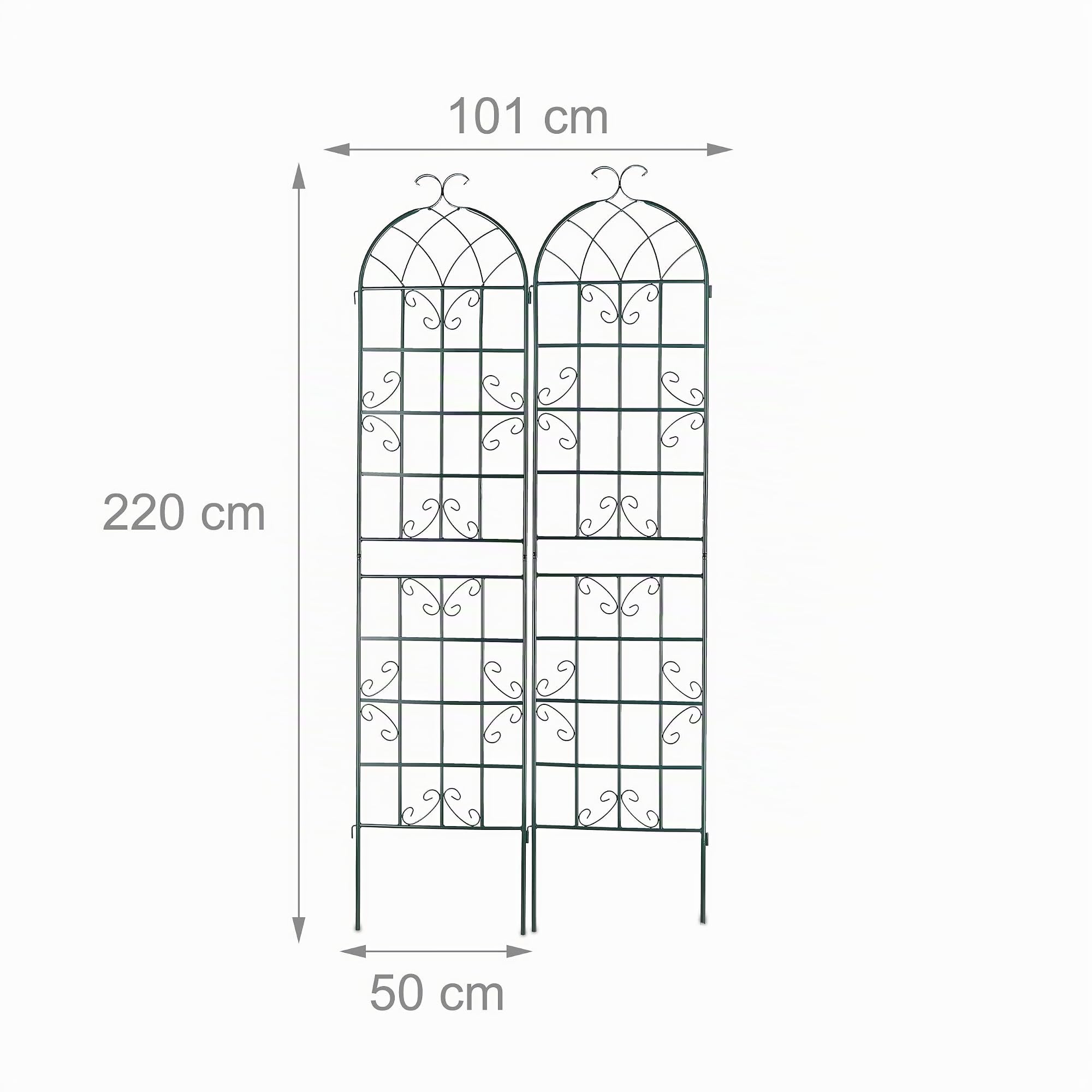 Relaxdays Soportes para Plantas, Set de 2, 220 x 50 cm, Enrejados Autónomos para Trepadoras, Tutores para Rosales, Verde