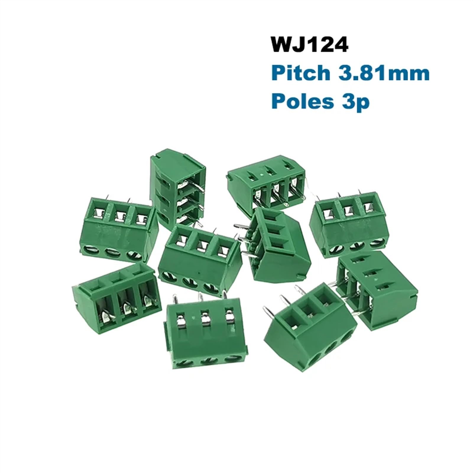 100 pièces vis PCB bornier pas 3.81mm fil câble connecteur Morsettiera broche droite 2P 3P WJ124 Bornier 300V 15A 1.5mm²(2P)