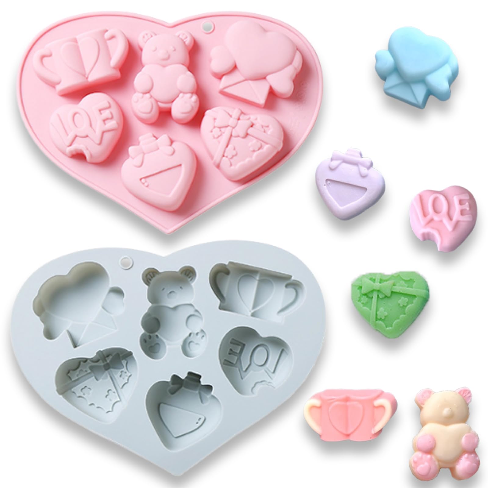 2 Pcs Valentine's Day Silicone Chocolate Molds, 6 Cavity Valentine Silicone Candy Molds, for Holiday Desserts, Jellies, Ice Cubes, Wax Melts, Soaps, Candles, Resin