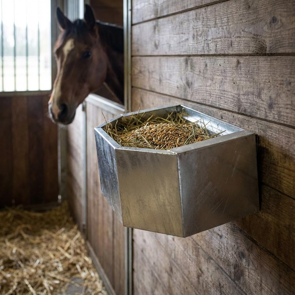 Suinga Comedero de Pared Galvanizado para Caballos 8 litros, 50x37x21 cm - Alimentador para Caballo