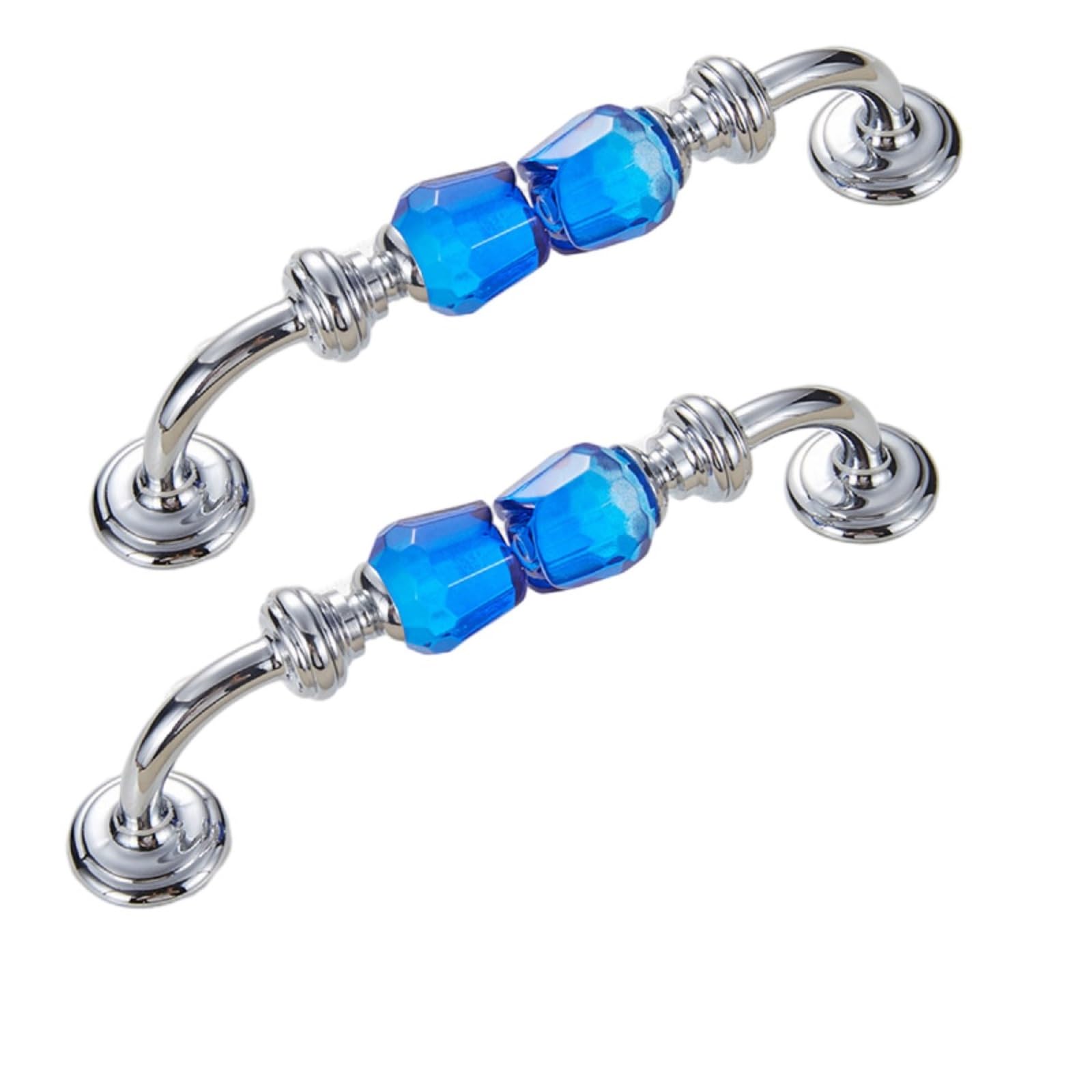Kfgisd Bright Chrome Blue 2Pc,Bedroom Drawer Handles Single And Double Hole Multi-Color Glass Crystal Rose Knob Drawer,Crystal Handles(,Double Hole)