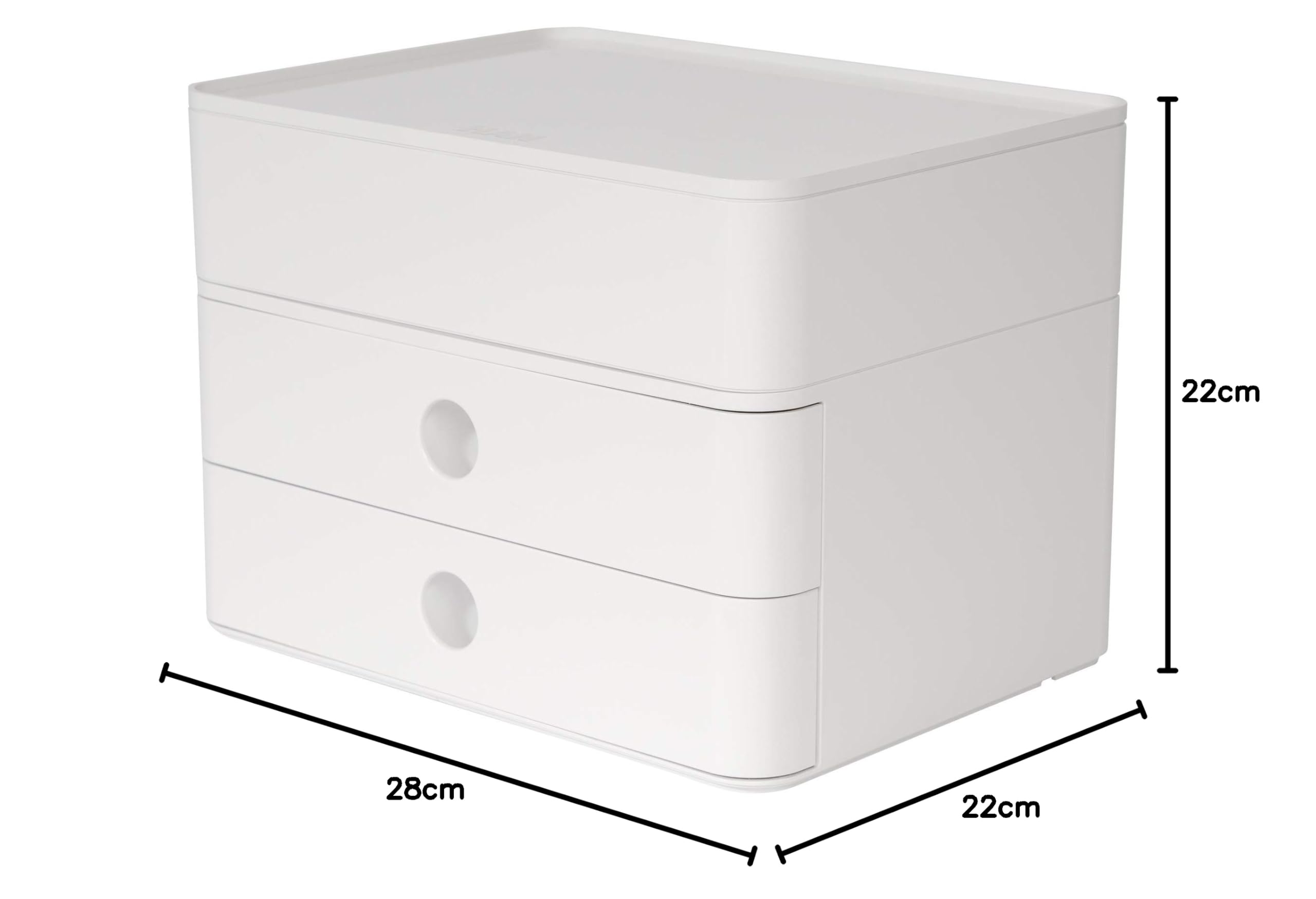 HAN Schubladenbox Allison SMART-BOX plus mit 2 Schubladen, Trennwand sowie Utensilienbox, inkl. Kabelführung, stapelbar, Büro, Schreibtisch, Küche, möbelschonende Gummifüße, 1100-12, hochglänzend weiß