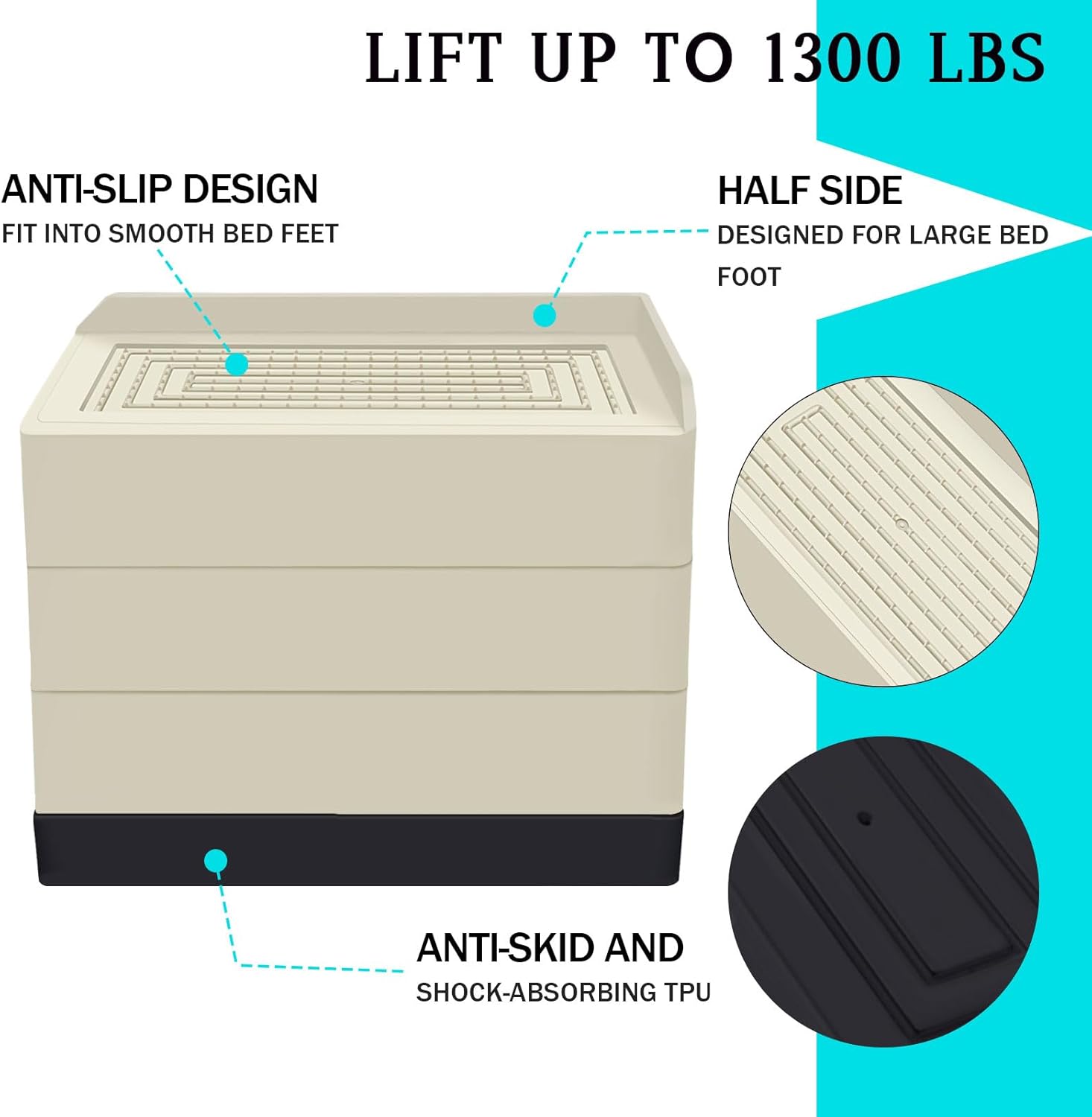 ANNKUT Furniture Risers 4 Inch, Heavy Duty Furniture Elevator in Heights of 1.5, 3 or 4 Inch，Rectangle Raising Blocks for Bed, Couch, Desk, Sofa, Tables,Support Up to 1,300 Lbs (4 Pack-Apricot)