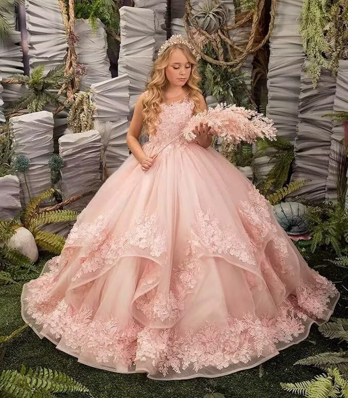 Flower Girl Dresses for Wedding Lace Appliques Puffy Tulle Princess A Line First Communion Dress for Girls Ball Gown2