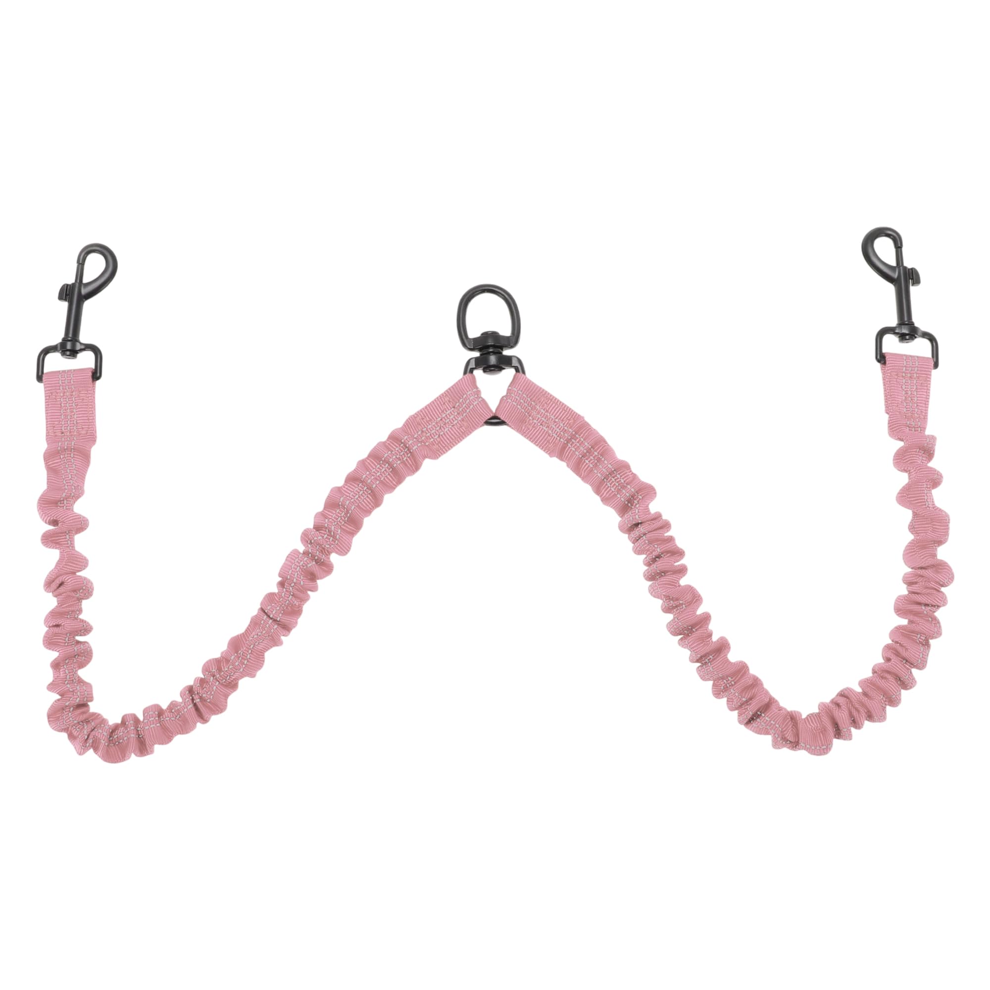 Laisse double pour chien rose avec rotation 360° et bandes réfléchissantes