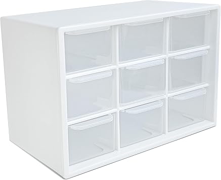 9 Drawer Plastic Organizer Box, Jewelry & Bead Containers, Teacher & Tackle Box Organizer for Small Hardware, Sewing Supplies, Fishing Tackle & Miniature Collectibles