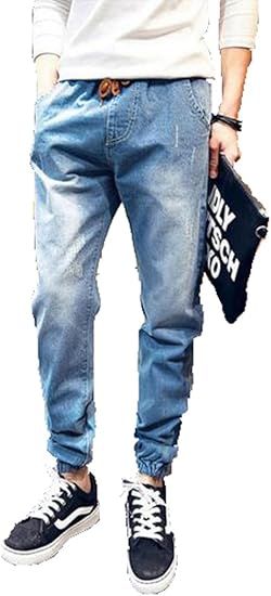 Amazon バイシン Baishun メンズ デニム スウェット パンツ カジュアル ストリート スリム ジーンズ ライトブルー28 ジーンズ 通販