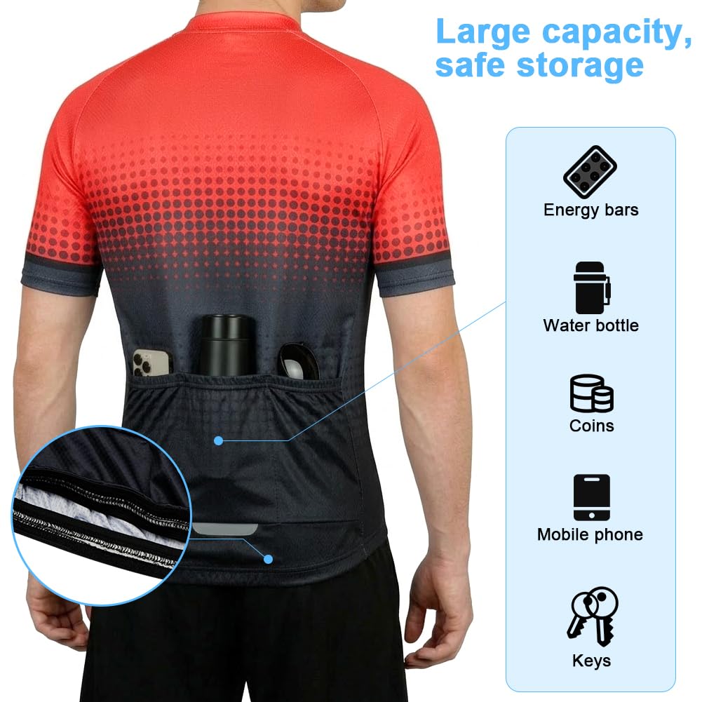 Maillot Ciclismo Hombre, Camiseta de Ciclismo de Manga Corta para Hombre, Verano, UV-Protect, Cremallera Completa Transpirable, Elástico, Secado Rápido