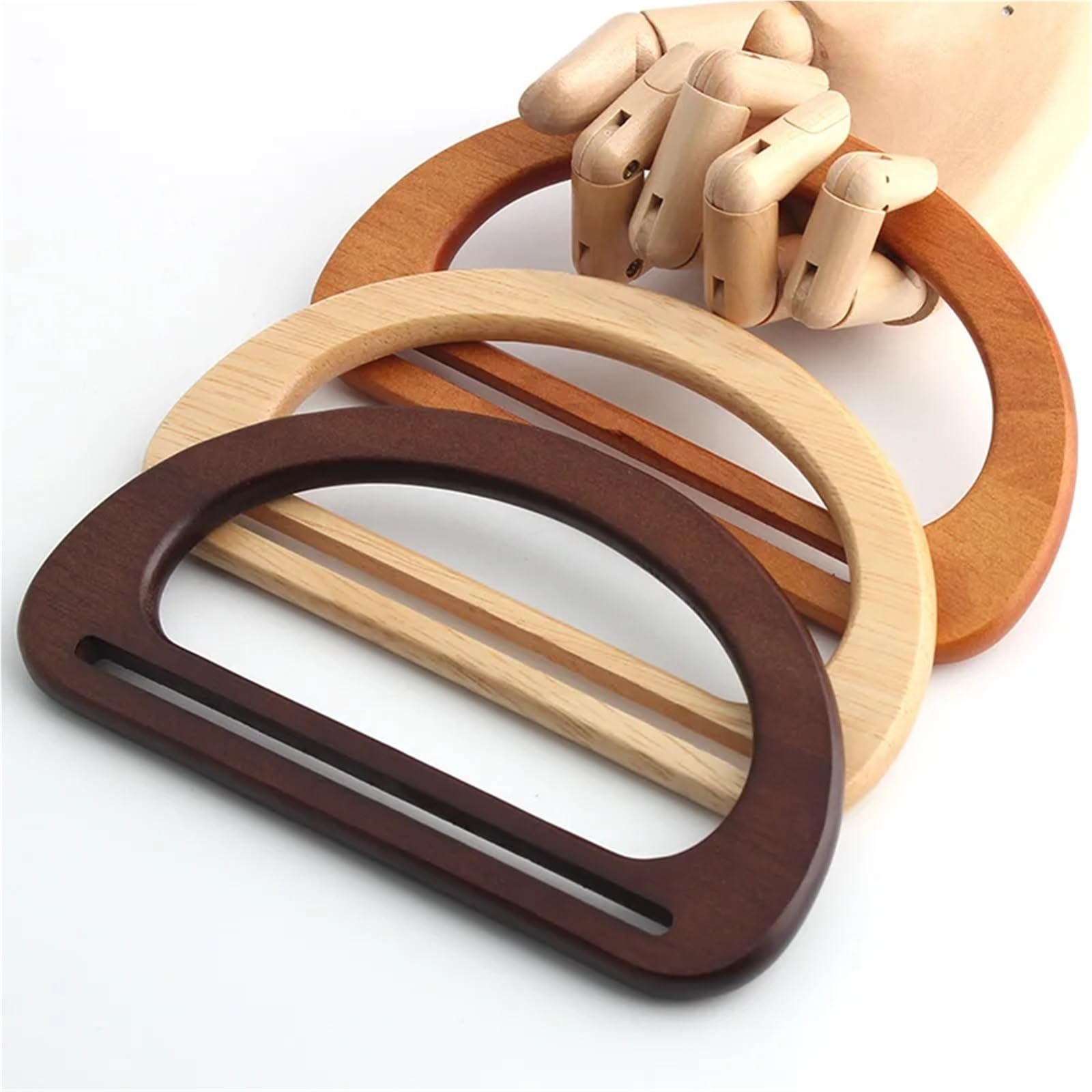 MRKU Asa de Madera para Bolso, Accesorios para Bolsos, Manualidades, Bricolaje, 4 Piezas de 15 cm y 17 cm, Piezas en Forma de D, Soportes de Costura Hechos a Mano para Bolsos de Playa Hechos a Mano