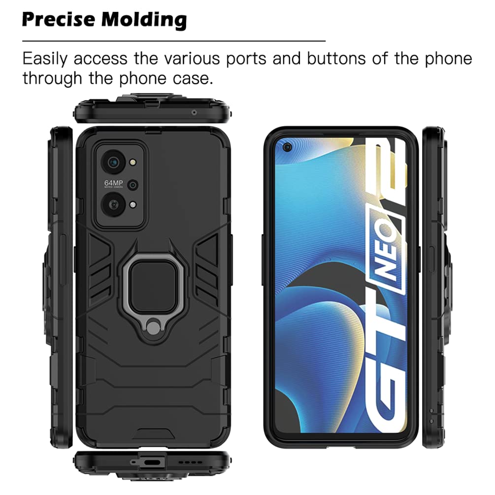 DOINK Cover Armor Per Realme GT Neo2 / GT2 / Neo3T - Custodia Antiurto TPU+PC Con Anello Supporto E 2 Pellicole Vetro Temperato - Rosso